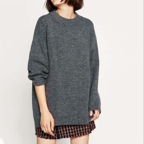 ZARA Wool Oversized Grandpa Boyfriend Sweater | marled Blue Knit Large - Picture 15 of 16